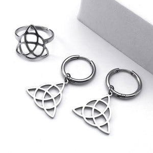 Triangle Circle Pendant Stainless Steel Necklace Suit - Zambeel