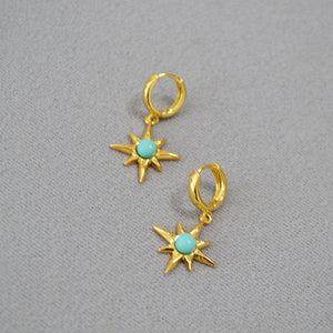 Turquoise - inlaid Gold - plated Brass Earrings - Zambeel