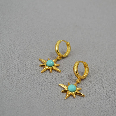 Turquoise - inlaid Gold - plated Brass Earrings - Zambeel