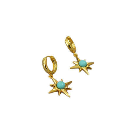 Turquoise - inlaid Gold - plated Brass Earrings - Zambeel