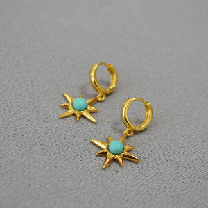 Turquoise - inlaid Gold - plated Brass Earrings - Zambeel