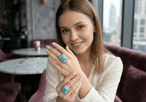 Turquoise Square Crystal Statement Ring - Zambeel