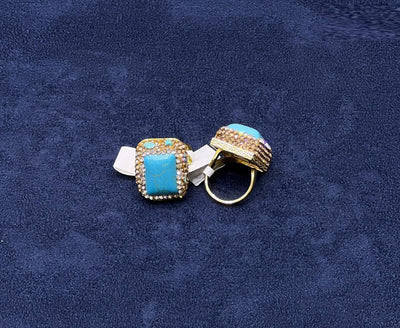 Turquoise Square Crystal Statement Ring - Zambeel