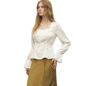 U - neck Puffed - sleeve Pullover Shirt - Zambeel