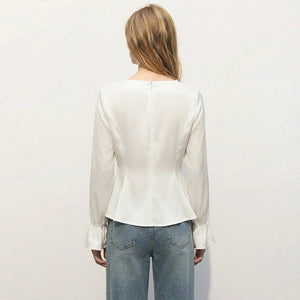 U - neck Puffed - sleeve Pullover Shirt - Zambeel