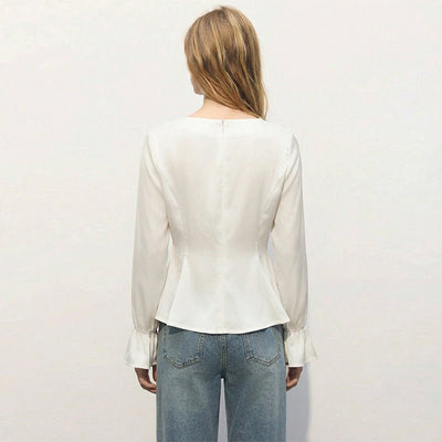 U - neck Puffed - sleeve Pullover Shirt - Zambeel