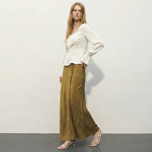 U - neck Puffed - sleeve Pullover Shirt - Zambeel