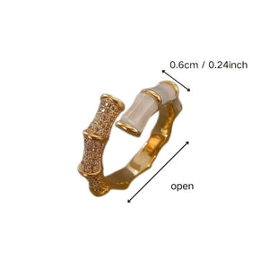 Unisex Alloy Geometric Bamboo Joint Ring, Cat's Eye Stone Open Adjustable Jewelry - Zambeel