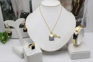 Lock & Key Black Enamel Jewelry Set