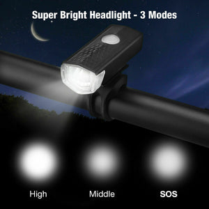 USB Rechargeable LED Bicycle Headlight Bike Head Light Cycling Rear Front Lamp Bike Light Rainproof USB Rechargeable LED bicycle Light - Zambeel