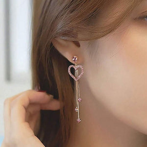 Valentine's Day Love Shining Zircon Long Fringe Earrings - Zambeel