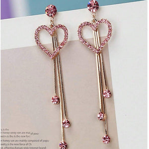 Valentine's Day Love Shining Zircon Long Fringe Earrings - Zambeel