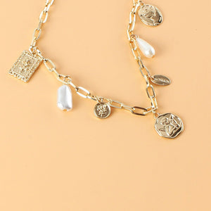 Vintage Alloy Square Plate Pendant Necklace - Zambeel