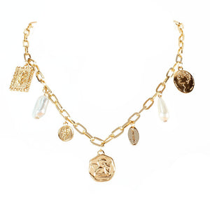 Vintage Alloy Square Plate Pendant Necklace - Zambeel