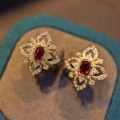 Vintage High - end Flower - shaped Earrings With Rhinestones - Zambeel