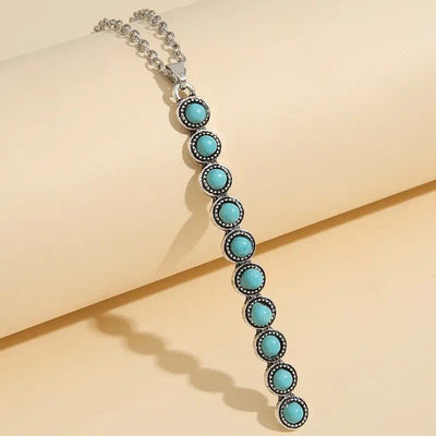 Vintage One Line Long Necklace Inlaid With Turquoise - Zambeel