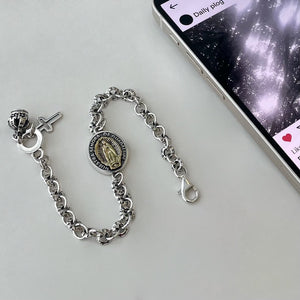 Vintage S925 Sterling Silver Virgin Mary Bracelet - Zambeel