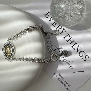 Vintage S925 Sterling Silver Virgin Mary Bracelet - Zambeel