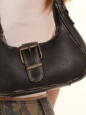 Vintage Vegetable Tanned Brushed Distressed Leather Pin Buckle Shoulder Bag - Zambeel