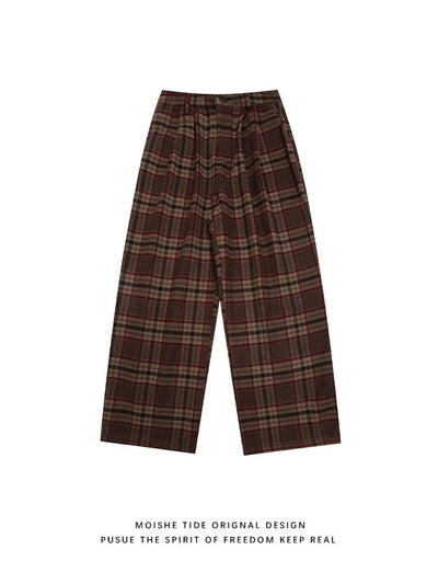 Vintage Woolen Thickened Plaid Casual Pants - Zambeel