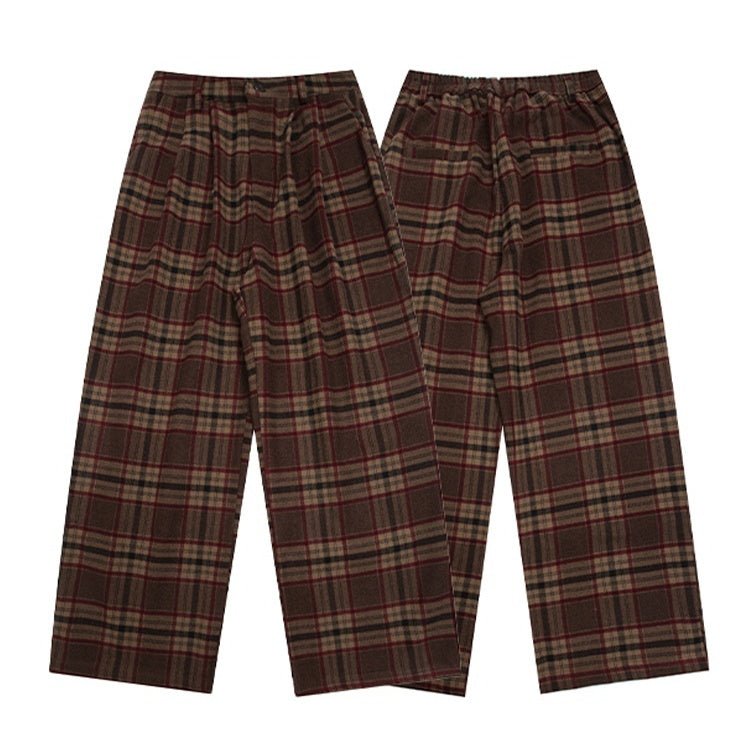 Vintage Woolen Thickened Plaid Casual Pants - Zambeel