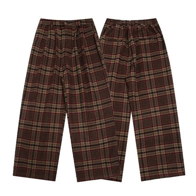 Vintage Woolen Thickened Plaid Casual Pants - Zambeel