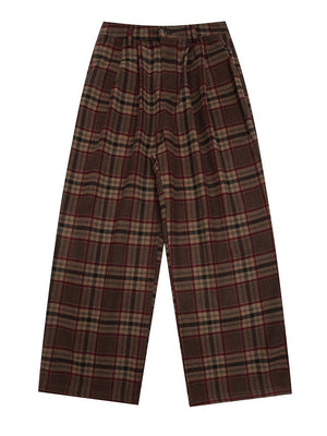 Vintage Woolen Thickened Plaid Casual Pants - Zambeel
