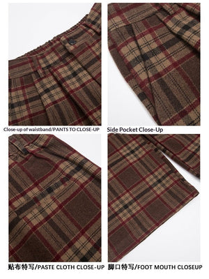 Vintage Woolen Thickened Plaid Casual Pants - Zambeel