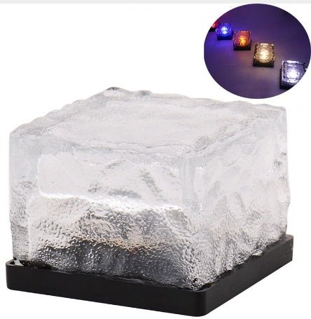 Waterproof Solar Power LED Ground Crystal Glass Ice Brick Shape Outdoor Yard Garden Deck Road Lamp Light - Zambeel
