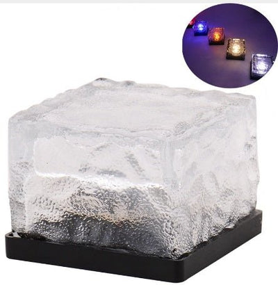Waterproof Solar Power LED Ground Crystal Glass Ice Brick Shape Outdoor Yard Garden Deck Road Lamp Light - Zambeel