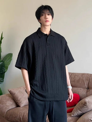 Wheat - ear Pattern Jacquard - knit Short - sleeve Polo Shirt - Zambeel