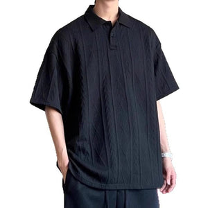 Wheat - ear Pattern Jacquard - knit Short - sleeve Polo Shirt - Zambeel