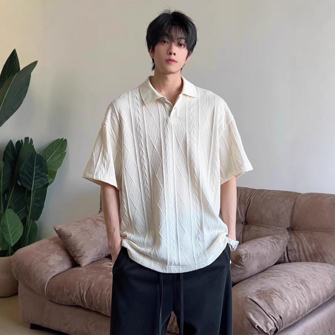 Wheat - ear Pattern Jacquard - knit Short - sleeve Polo Shirt - Zambeel