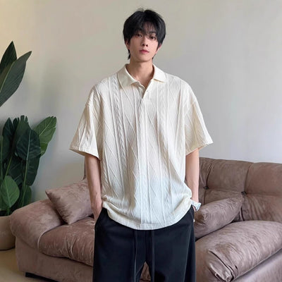 Wheat - ear Pattern Jacquard - knit Short - sleeve Polo Shirt - Zambeel