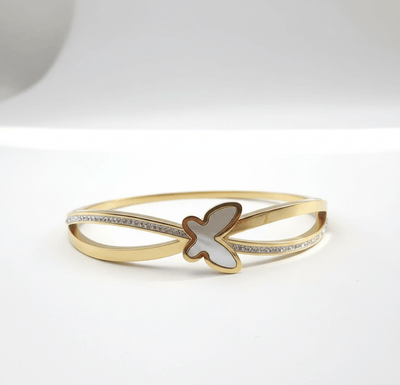 White Enamel Butterfly Bangle - Zambeel