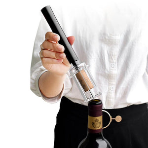 Wine Opener With Foil Cutter, Air Pressure Wine Bottle Opener Easy Cork Remover Corkscrew Stainless Steel Bar Accessories Kitchen Supplies Wine Air Pressure Bottle Opener Four - Piece Set Cylinder - Zambeel