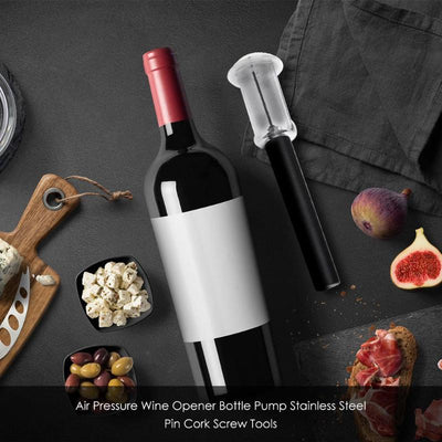 Wine Opener With Foil Cutter, Air Pressure Wine Bottle Opener Easy Cork Remover Corkscrew Stainless Steel Bar Accessories Kitchen Supplies Wine Air Pressure Bottle Opener Four - Piece Set Cylinder - Zambeel