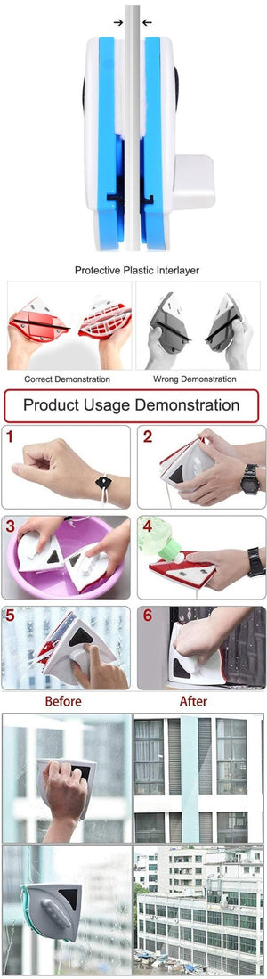 Wipe Glass Artifact Double - layer Strong Magnetic Glass Wiper Cleaning Tool - Zambeel
