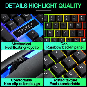 Wired Rainbow Backlit USB Interface Game Keyboard Ergonomic Game - Zambeel