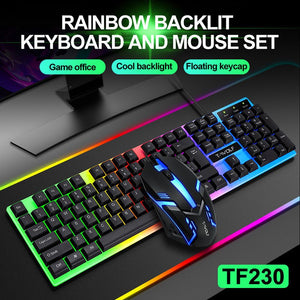 Wired Rainbow Backlit USB Interface Game Keyboard Ergonomic Game - Zambeel