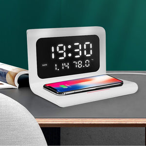Wireless Charger Alarm Clock Creative Perpetual Calendar Temperature and Humidity Wireless Charge 10W Fast Charge - Zambeel