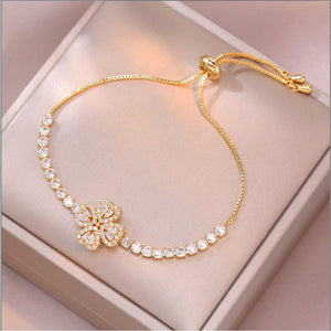 Women Bracelets Sterling Infinity Heart White Gold Plated Cubic Zirconia Adjustable Bracelet Best Gifts For Women - Zambeel