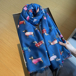Women's Artistic Travel Shawl Dog Pattern Warm Long Scarf - Zambeel