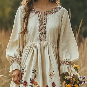 Women's Bohemian Retro Long - Sleeve Maxi Dress - Zambeel