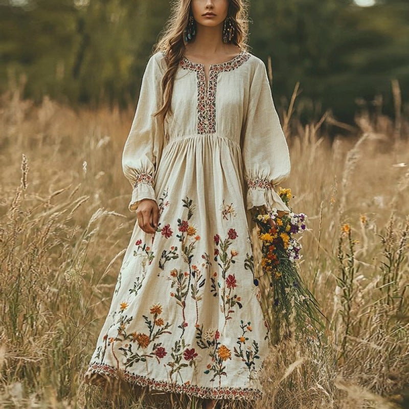 Women's Bohemian Retro Long - Sleeve Maxi Dress - Zambeel