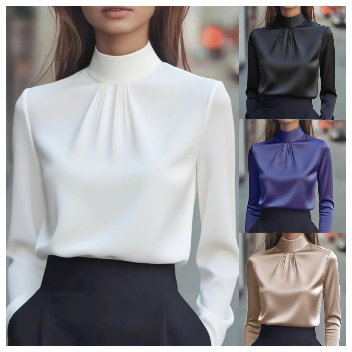Women's Casual Fashionable Elegant Solid - Color Long - Sleeve Shirt - Zambeel