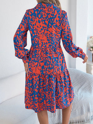 Women's Casual Loose - Fit Color - Blocked Leopard Print Long Sleeve Shirt Dress - Zambeel