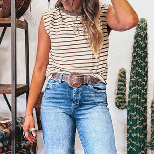 Women's Casual Simple Crew - Neck Striped Pullover Top - Zambeel