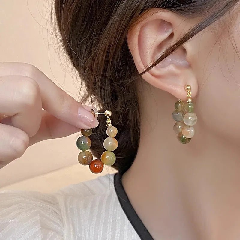 Womens Colorful Fashion Beaded Jade Earrings - Zambeel