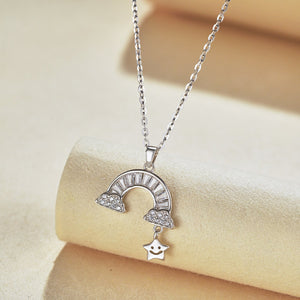 Women's Cute Rainbow Star S925 Sterling Silver Necklace - Zambeel